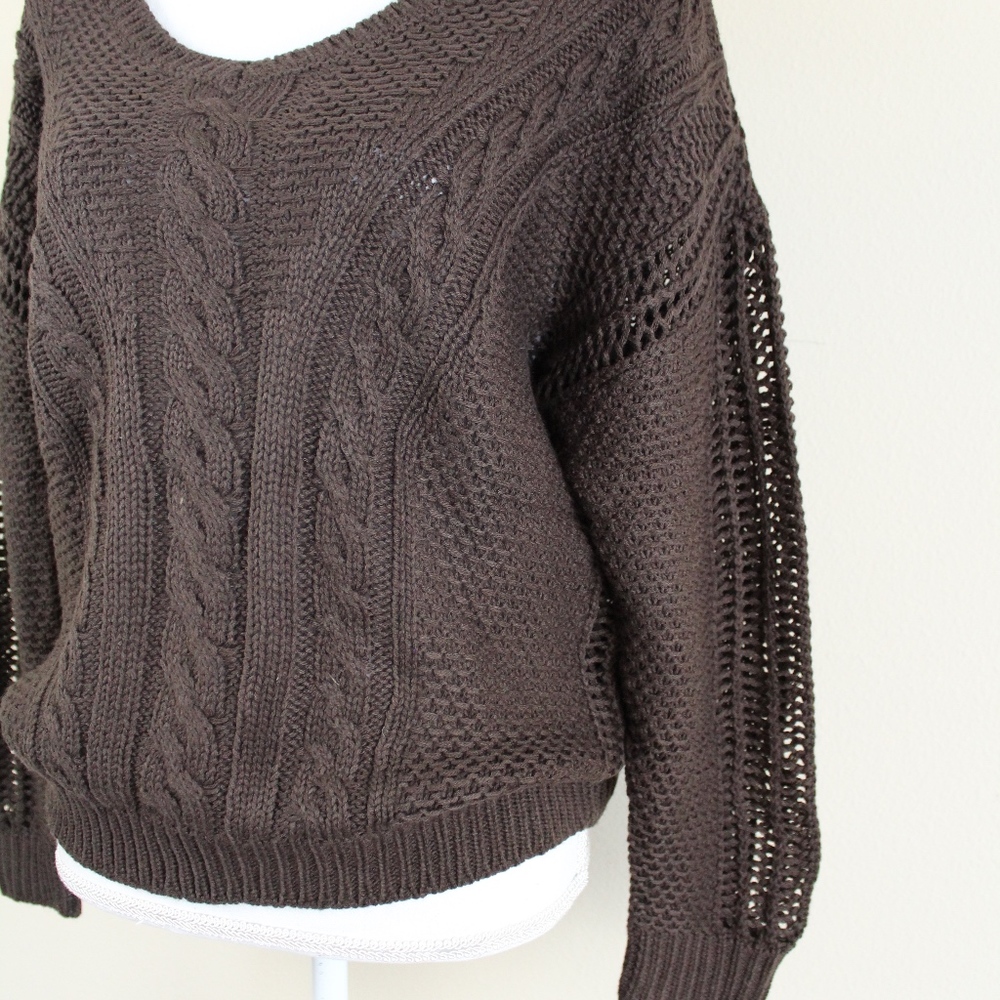 VENUS NWOT Lace Up Detail Sweater Brown - Picture 2 of 8